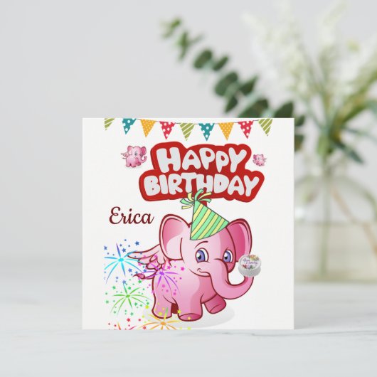 Happy Birthday Kaart Invitation Elephant (Staand voorkant)