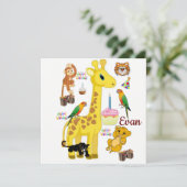 Happy Birthday Kaart Invitation Giraffe Monkey (Staand voorkant)