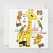 Happy Birthday Kaart Invitation Giraffe Monkey (Voorkant)