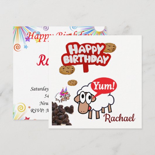 Happy Birthday Kaart Invitation Lamb (Voorkant / Achterkant)