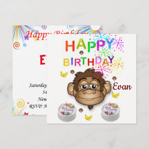 Happy Birthday Kaart Invitation Monkey