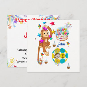 Happy Birthday Kaart Invitation Monkey 2 jaar oud
