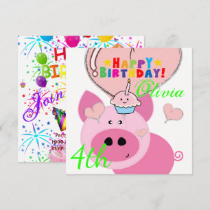 Happy Birthday Kaart Invitation Pig