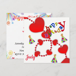 Happy Birthday Kaart Invitation Red Hearts
