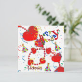 Happy Birthday Kaart Invitation Red Hearts (Staand voorkant)