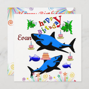 Happy Birthday Kaart Invitation Shark
