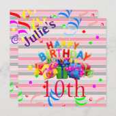 Happy Birthday Kaart Invitation Stripe (Voorkant / Achterkant)