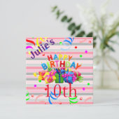 Happy Birthday Kaart Invitation Stripe (Staand voorkant)