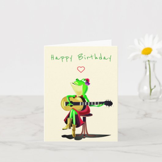 Happy Birthday Kaart Kikker die gitaar speelt (Kleine Plant)