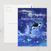 Happy Birthday Kaart Killer Whales on Full Moon (Voorkant / Achterkant)