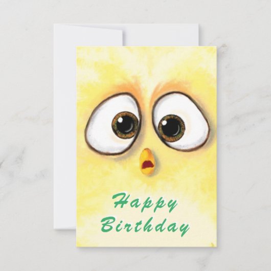 Happy Birthday Kaart Kippen Verrafte grote ogen (Voorkant)