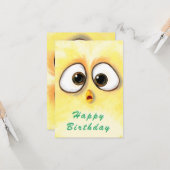 Happy Birthday Kaart Kippen Verrafte grote ogen (Voorkant / Achterkant in situ)