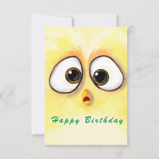 Happy Birthday Kaart Kippen Verrafte grote ogen (Achterkant)