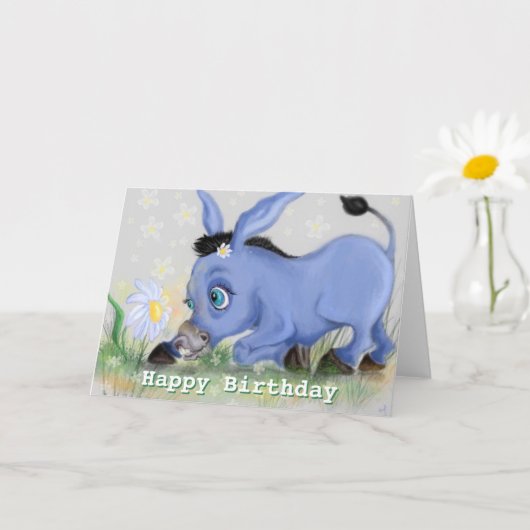 Happy Birthday Kaart Little Donkey en Daisy (Kleine Plant)