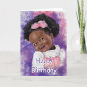 Happy Birthday Kaart Little Girl met roze lint (Voorkant)