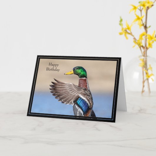 Happy Birthday Kaart Mallard Duck (Gele Bloem)