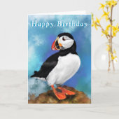 Happy Birthday Kaart met Atlantic Puffin Bird (Gele Bloem)