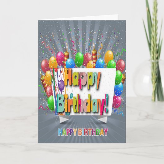 Happy Birthday Kaart met ballonnen en Confetti. (Voorkant)