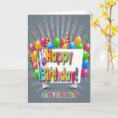 Happy Birthday Kaart met ballonnen en Confetti. (Gele Bloem)