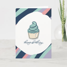 Happy Birthday Kaart met een Cupcake en strepen