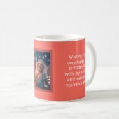 Happy Birthday Kaart met foto op een Mok koraal (Voorkant rechts)