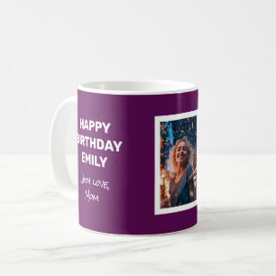 Happy Birthday Kaart met foto op een Mok pruim