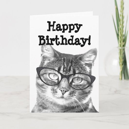 Happy Birthday-kaart met grappig kattenontwerp Kaart (Voorkant)