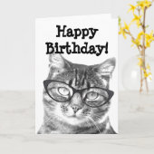 Happy Birthday-kaart met grappig kattenontwerp Kaart (Gele Bloem)