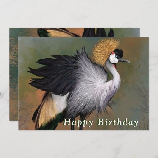 Happy Birthday Kaart met Grey Crowned Crane Bird (Voorkant / Achterkant)