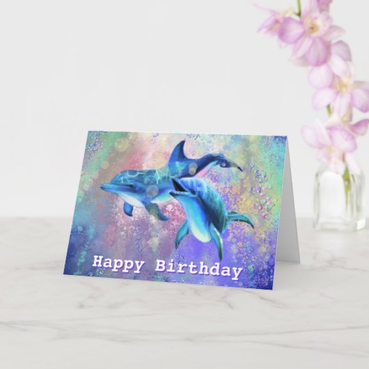 Happy Birthday Kaart met Happy Dolphin Couple (Orchidee)