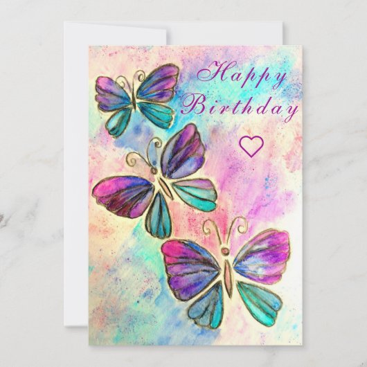Happy Birthday Kaart met kleurrijke Vlinders (Voorkant)