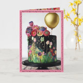 Happy Birthday-kaart met kunstdecocake en ballon Kaart (Gele Bloem)