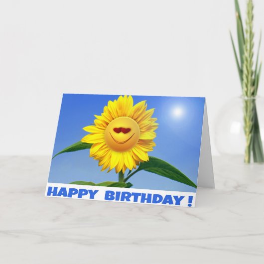 Happy Birthday Kaart met leuke zonnebloem (Voorkant)
