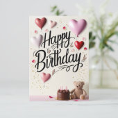 Happy Birthday Kaart met liefdeshart (Staand voorkant)