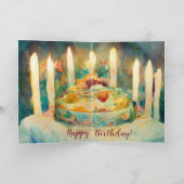 Happy Birthday, kaart met meisje en mooie cake (Binnen)