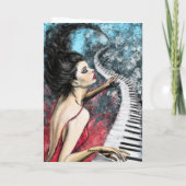 Happy Birthday Kaart met Piano Lady in Red (Achterkant)