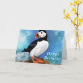 Happy Birthday Kaart met Puffin Bird (Gele Bloem)
