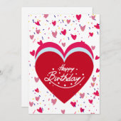 Happy Birthday Kaart met rode HART achtergrond (Voorkant / Achterkant)