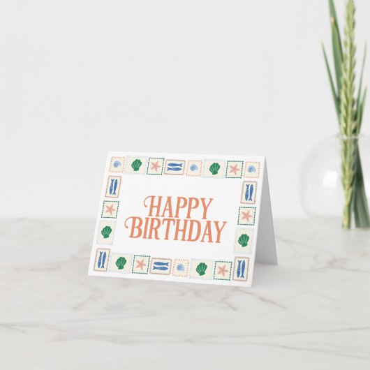 Happy Birthday Kaart met Seashell Border Coastal (Voorkant)