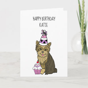 Happy Birthday-kaart met Yorkie en Cupcake Kaart