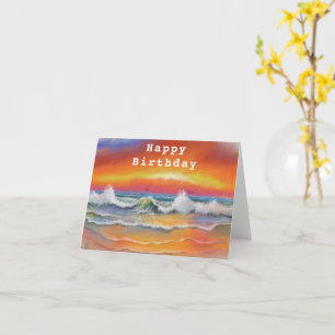 Happy Birthday Kaart met Zee Sunset - Schilderen
