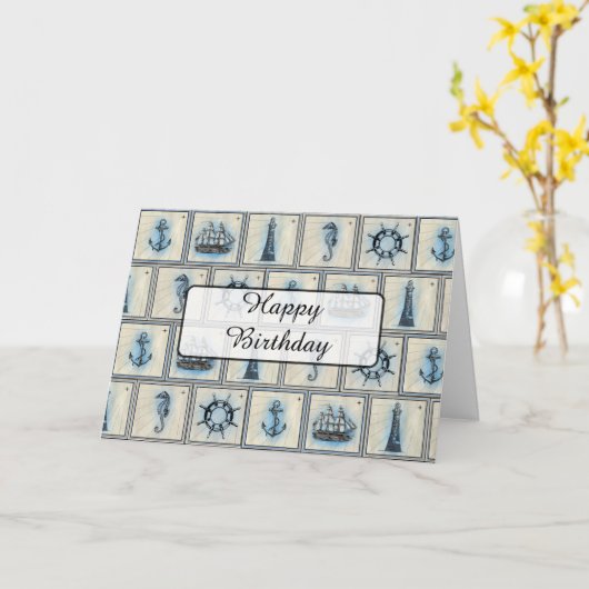 Happy Birthday Kaart Nautisch Thema (Gele Bloem)