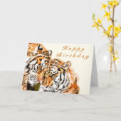 Happy Birthday Kaart Paar Tijgers Custom Text (Gele Bloem)