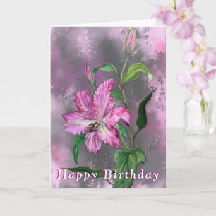 Happy Birthday Kaart Paars Pink Lily Flowers