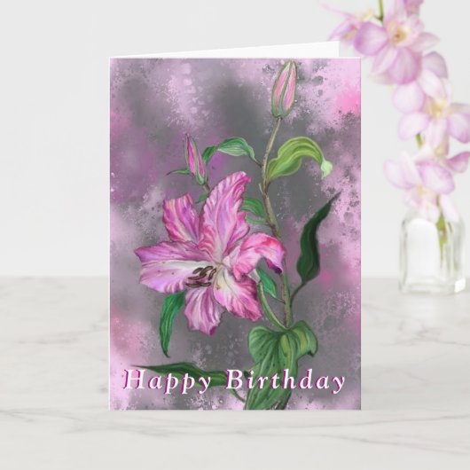 Happy Birthday Kaart Paars Pink Lily Flowers (Orchidee)
