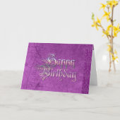 Happy Birthday Kaart Paarse Graffiti Tekst (Gele Bloem)