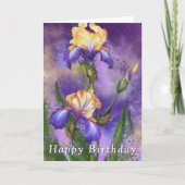 Happy Birthday Kaart Paarse Iris Flowers Iopen (Voorkant)