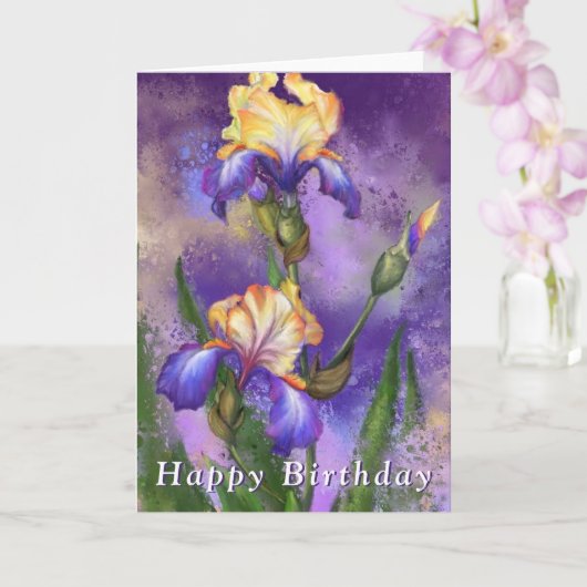 Happy Birthday Kaart Paarse Iris Flowers Iopen (Orchidee)