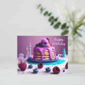 Happy Birthday Kaart, pannenkoeken met bessen, Briefkaart (Staand voorkant)