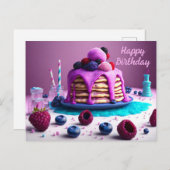 Happy Birthday Kaart, pannenkoeken met bessen, Briefkaart (Voorkant / Achterkant)